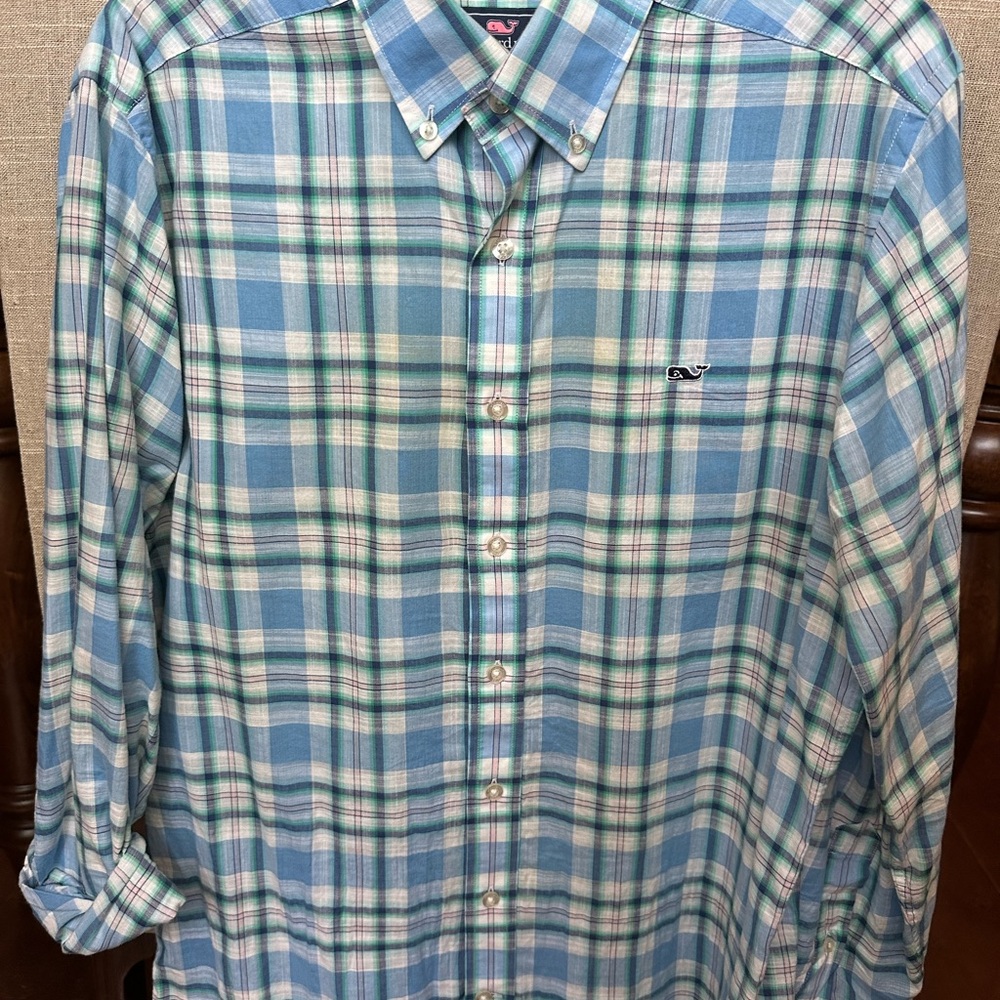 Vineyard Vines Blue and Green Casual Button Down Shirt